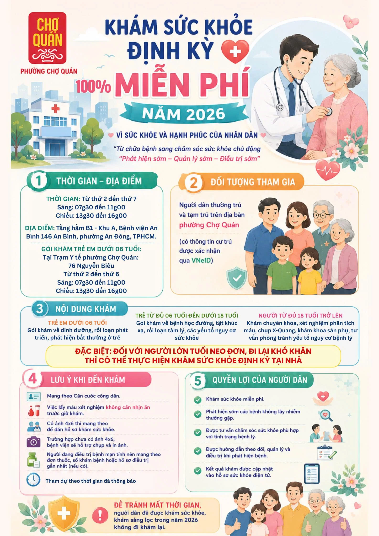 PHƯỜNG CHỢ QUÁN TRIỂN KHAI CHƯƠNG TRÌNH KHÁM SỨC KHỎE ĐỊNH KỲ MIỄN PHÍ CHO NGƯỜI DÂN NĂM 2026