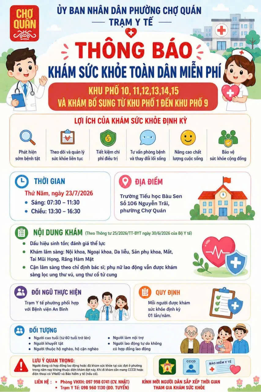 THÔNG BÁO KHÁM SỨC KHỎE TOÀN DÂN MIỄN PHÍ NĂM 2026